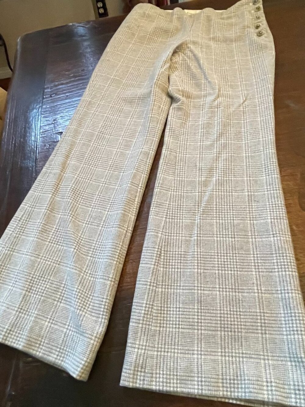 Anthropologie Elevenses The Brighton Gray/White Plaid Wide Leg Trousers 10 Wool